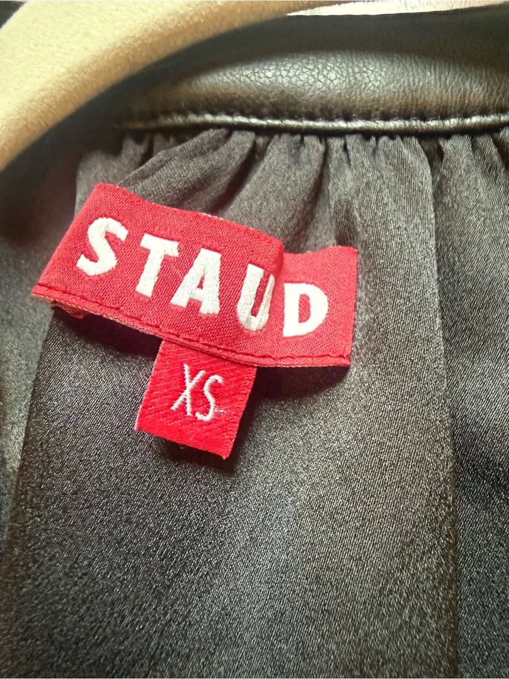 Staud Women's Black Faux Leather Puff-Sleeve Dill Top. Excellent condition XS
